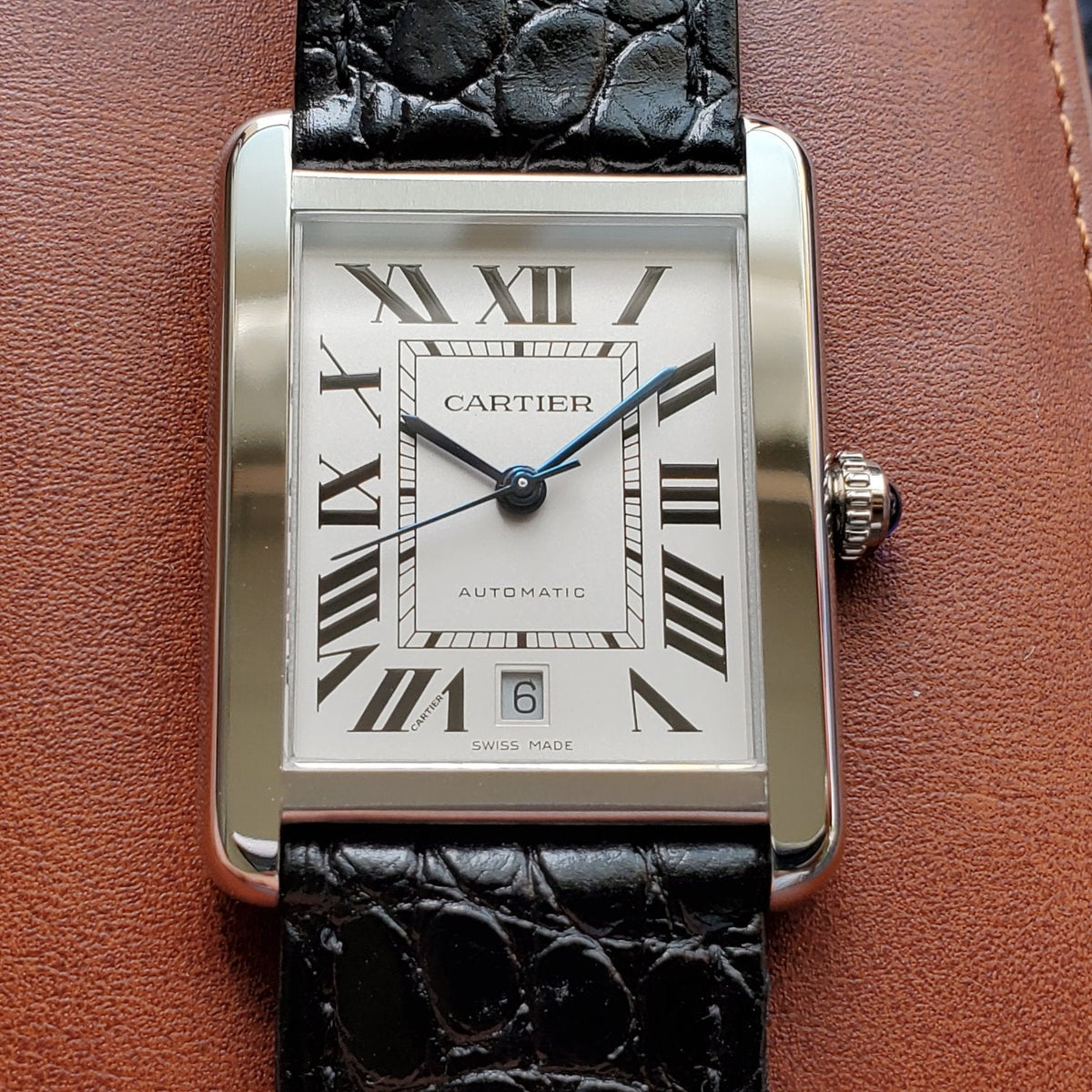 CARTIER TANK SOLO XI 41 STEEL CASE BLACK LEATHER STRAP