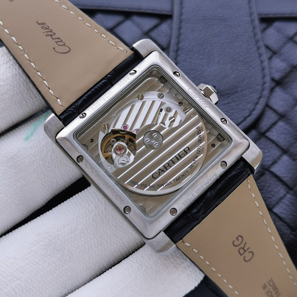 CARTIER TANK MC SECOND TIME STEEL CASE DIAMOND BEZEL