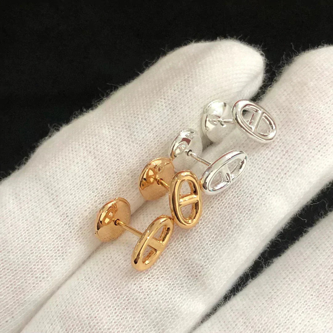 HERMES CHAINE SMALL EARRINGS GOLD AND SILVER