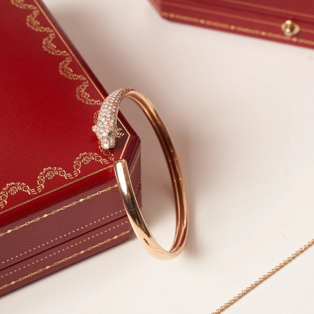 CARTIER PANTHERE ROSE GOLD DIAMOND OPEN BRACELET