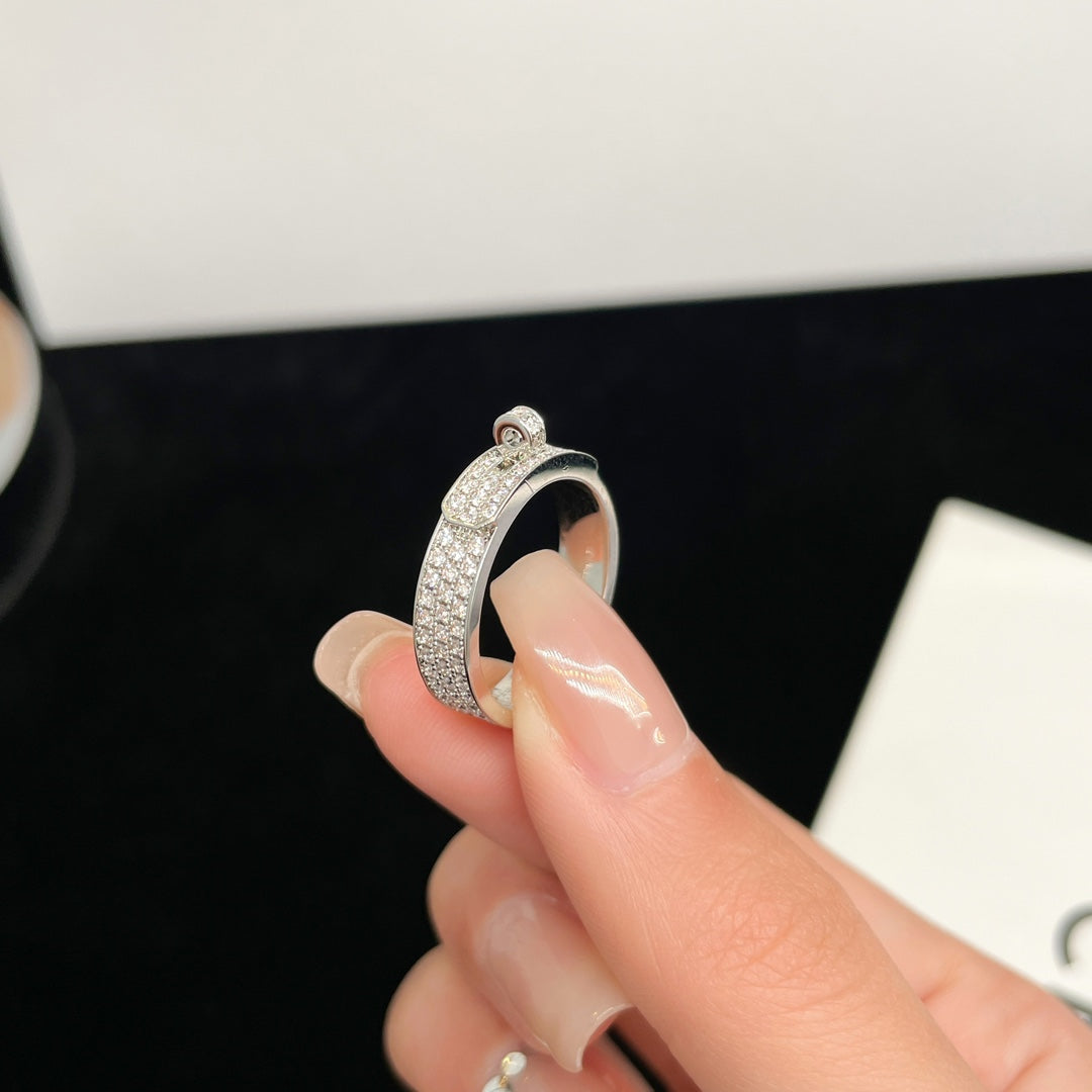 HERMES KELLY SILVER DIAMOND RING