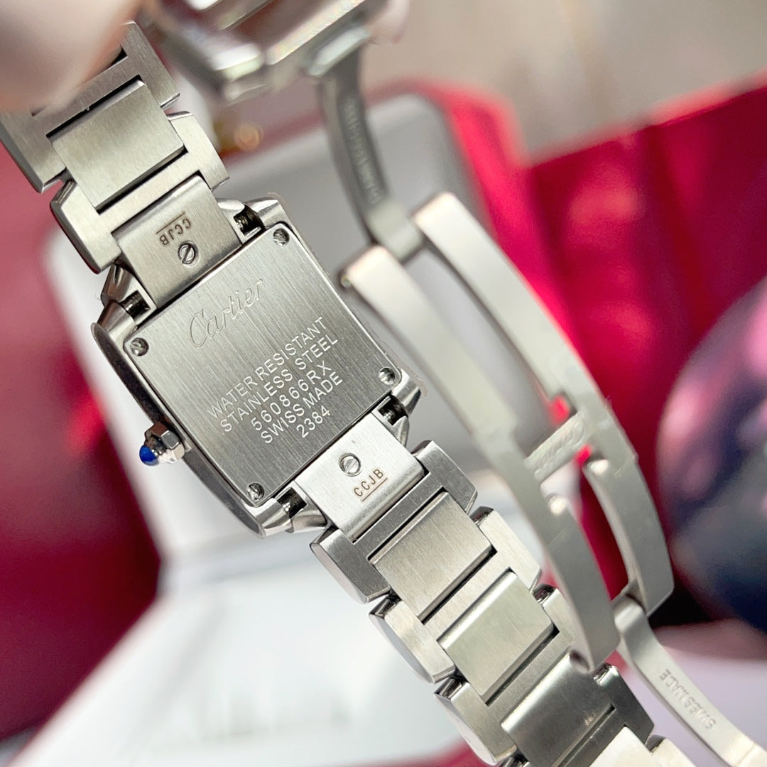 CARTIER TANK FRANCAISE 20 STEEL DIAMOND BEZEL WHITE DIAL