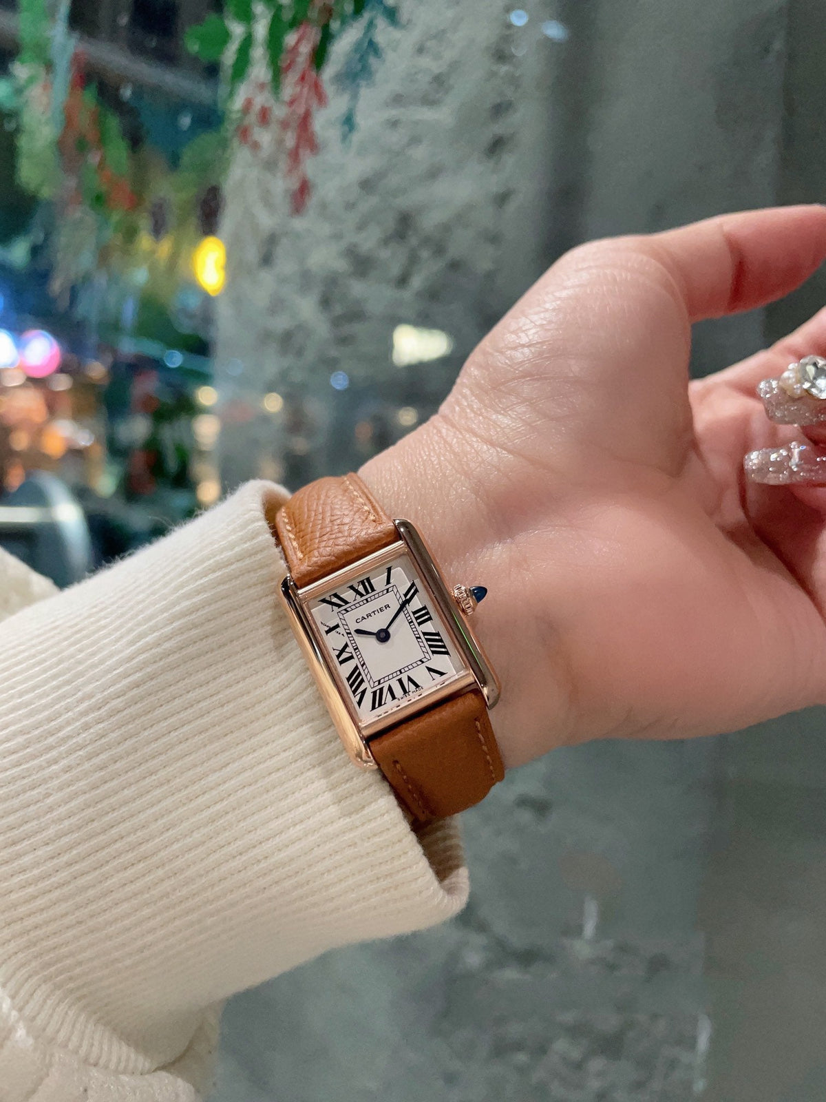 CARTIER TANK MUST PINK GOLD BROWN EPSOM LEATHER
