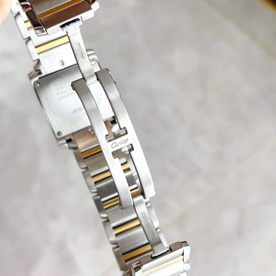 CARTIER TANK FRANCAISE GOLD STEEL DIAMOND BEZEL WHITE DIAL