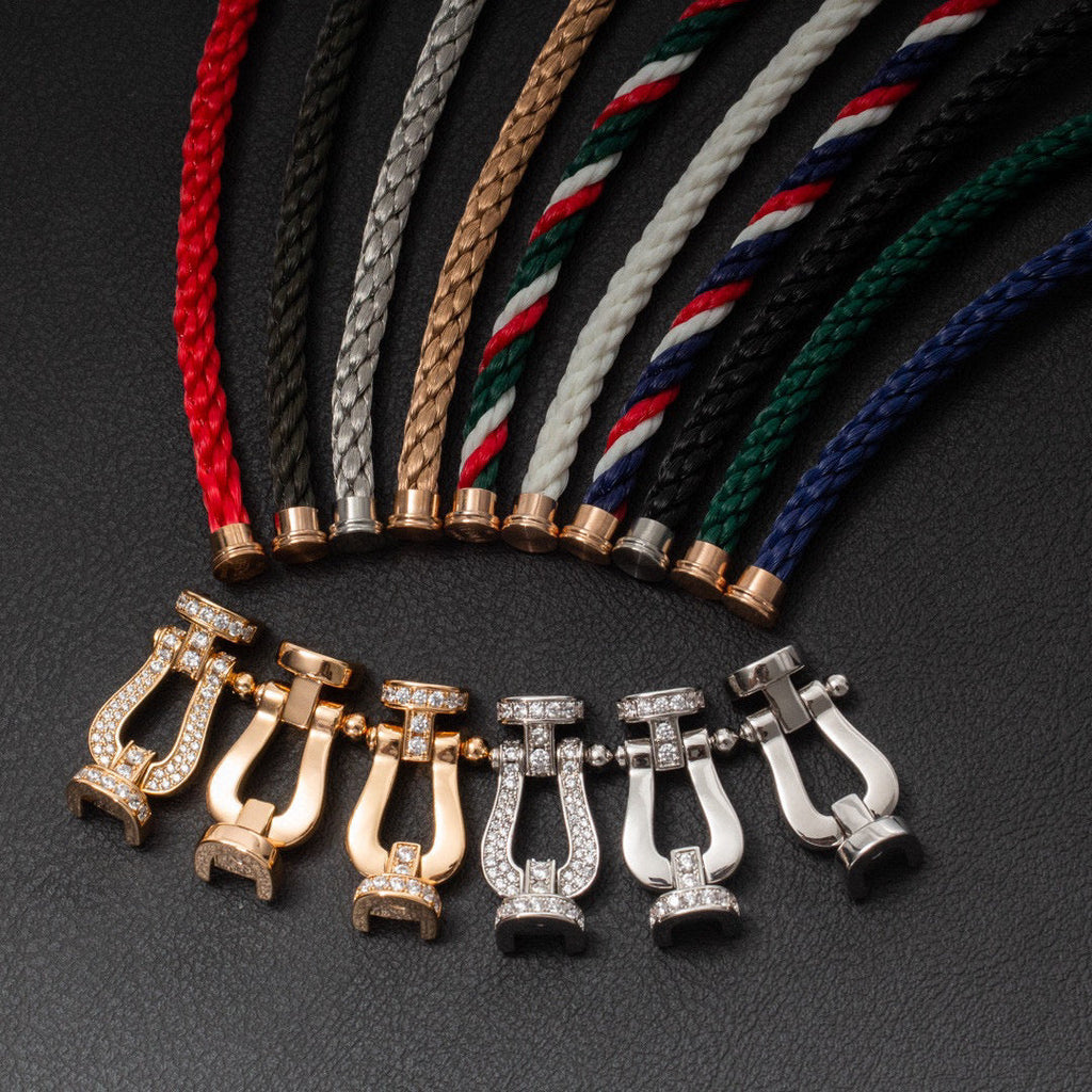 FRED FORCE LARGE HORSESHOE HALF DIAMOND BRACELET GOLD