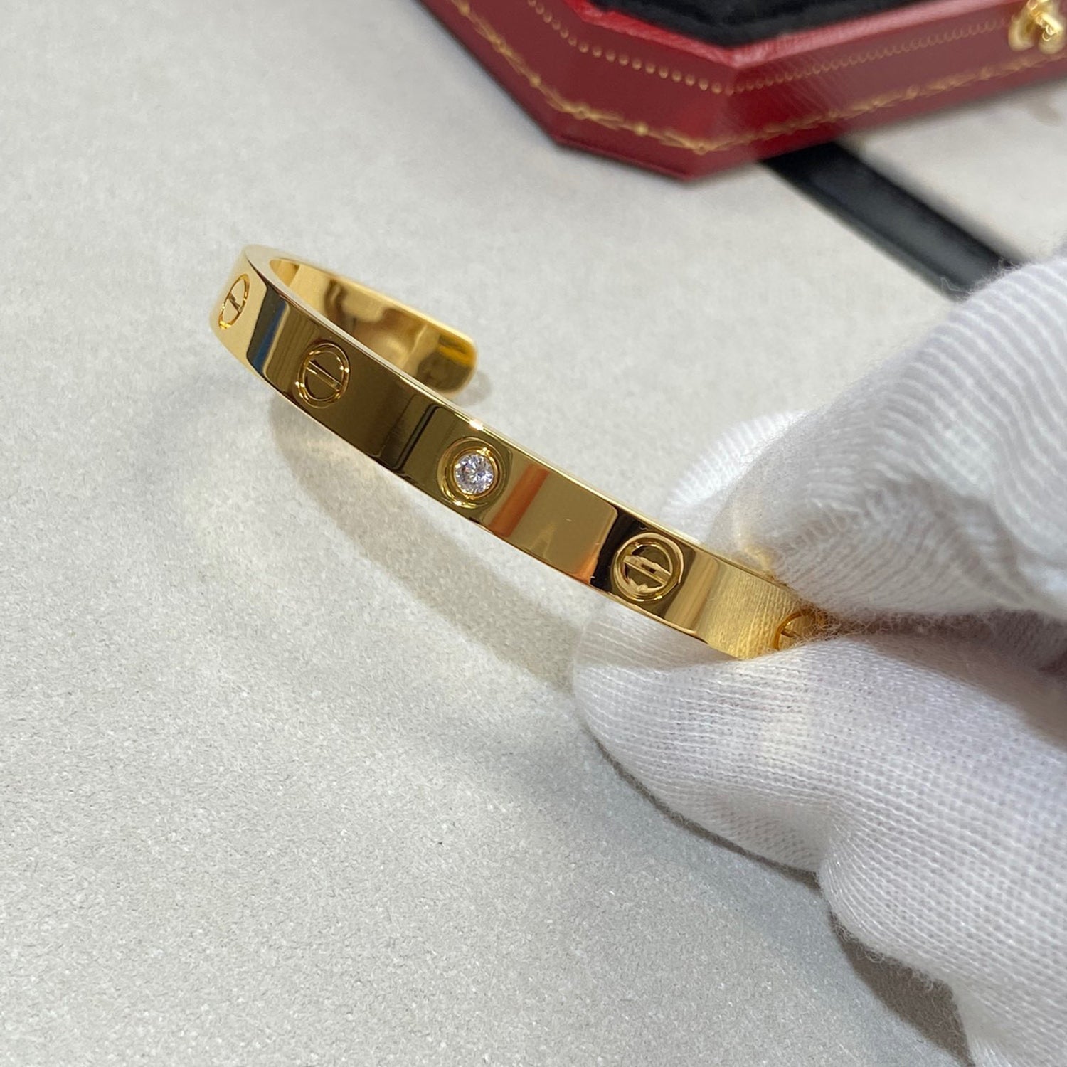 CARTIER LOVE BRACELET 6.1MM 1 DIAMOND OPEN CUFF