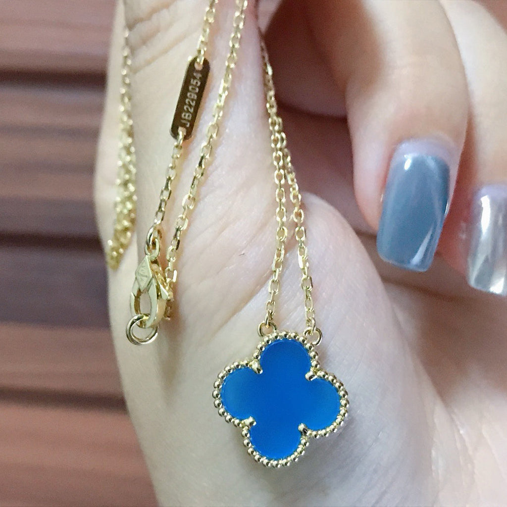VCA CLOVER 15MM BLUE AGATE NECKLACE