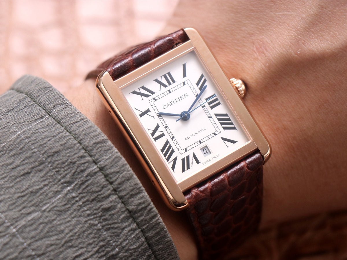 CARTIER TANK SOLO XI W5200026 ROSE GOLD CASE BROWN LEATHER STRAP
