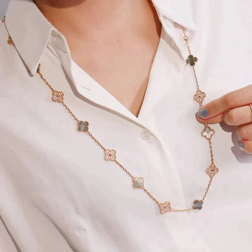VCA CLOVER 20 MOTIFS DARK MOP DIAMOND NECKLACE
