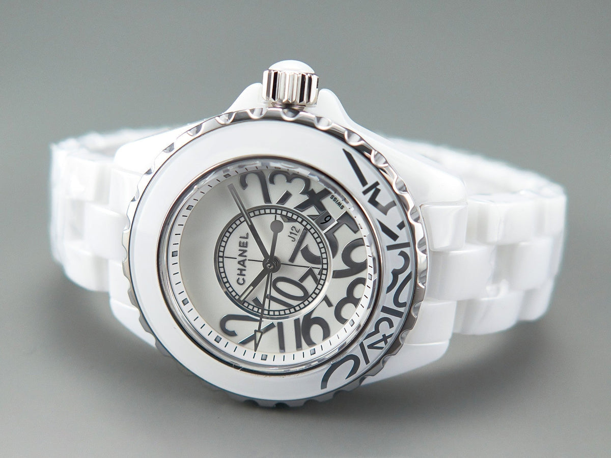 CHANEL J12 Date Quartz White Ceramic Stainless Graffiti Limited
