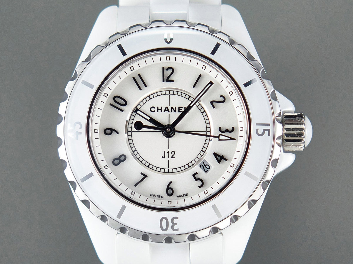 CHANEL J12 Date Quartz White Ceramic Black Numerals White Dial