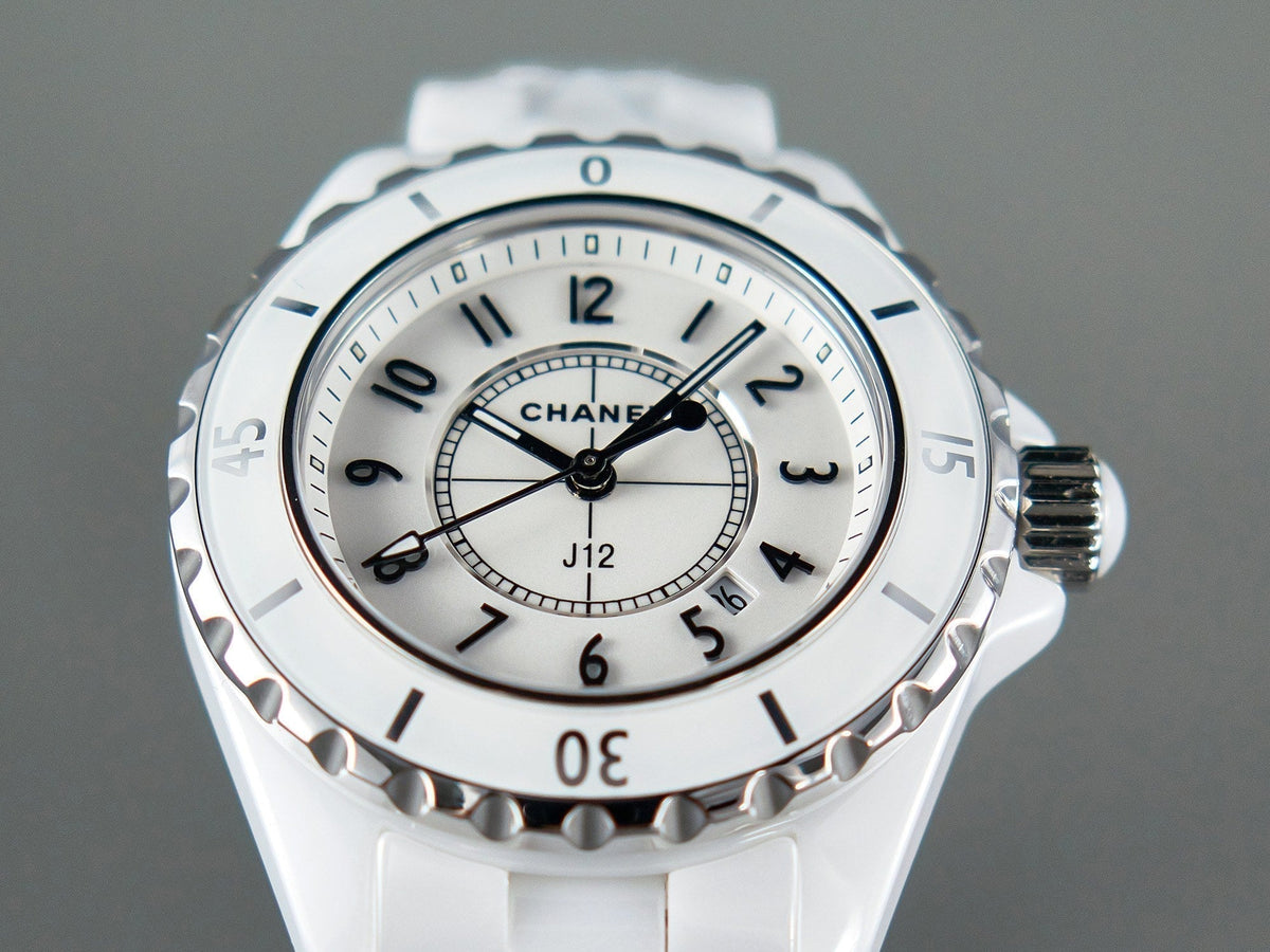 CHANEL J12 Date Quartz White Ceramic Black Numerals White Dial
