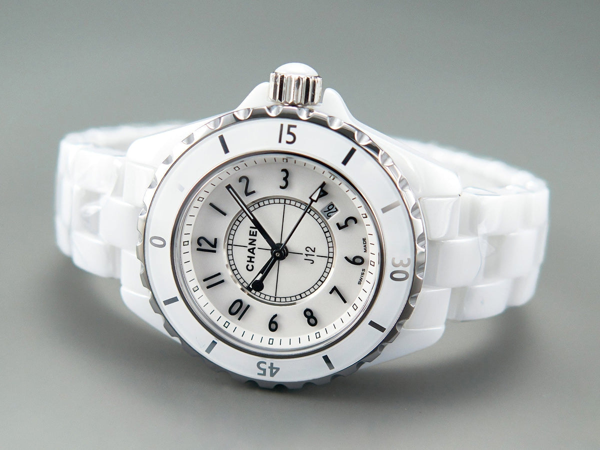 CHANEL J12 Date Quartz White Ceramic Black Numerals White Dial