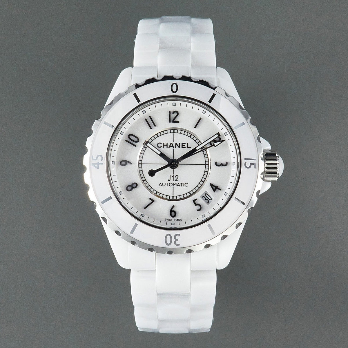 CHANEL J12 Date Automatic White Ceramic Black Numerals White Dial