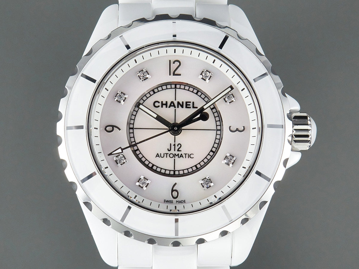 CHANEL J12 Automatic White Ceramic Black Diamond Numerals Mop Dial