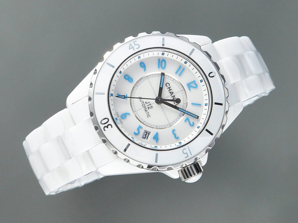 CHANEL J12 Date Automatic White Ceramic Blue Numerals White Dial