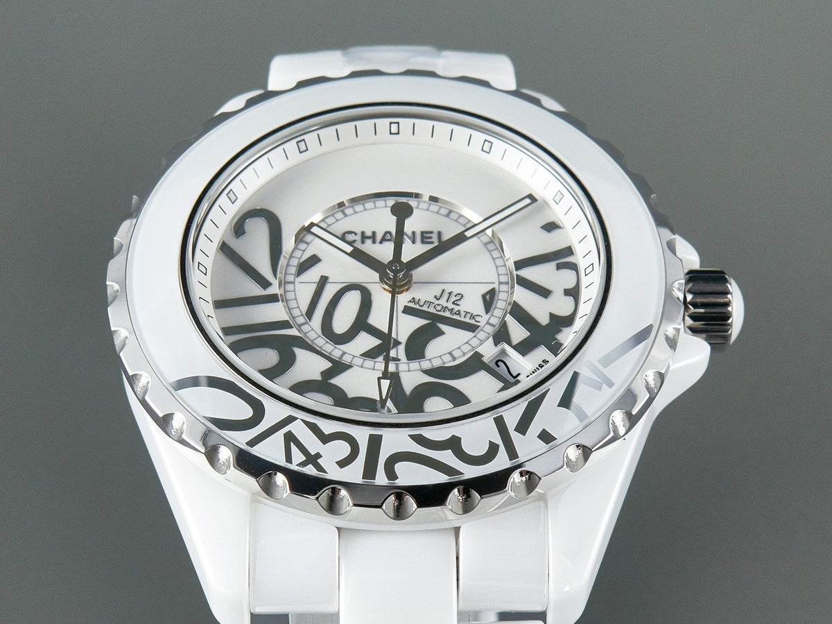 CHANEL J12 Date 38mm Automatic White Ceramic Stainless Graffiti Limited