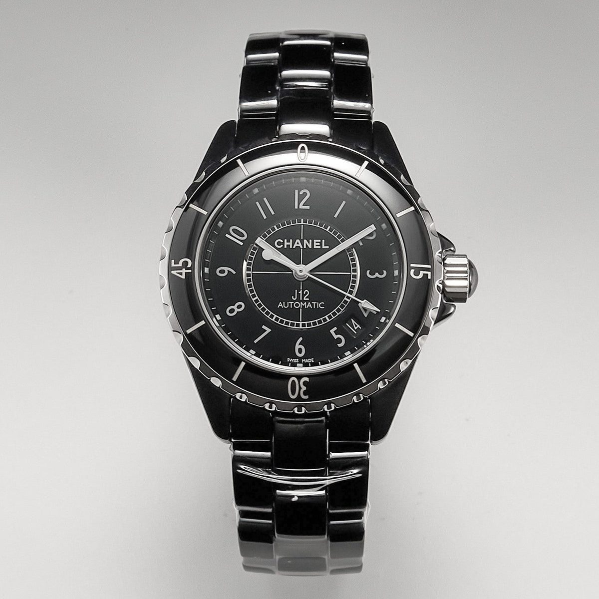 CHANEL J12 Date Automatic Black Ceramic White Numerals Black Dial White Steel Hands
