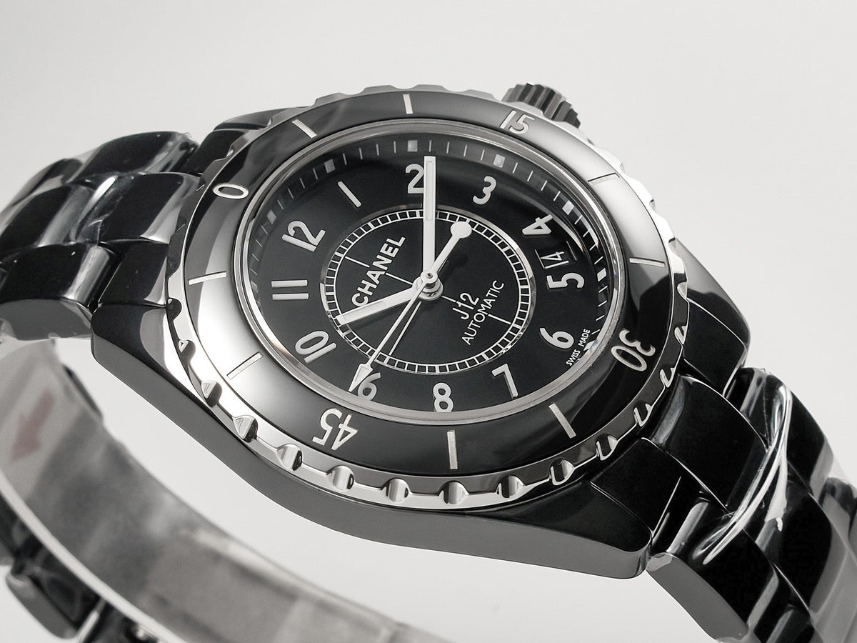 CHANEL J12 Date Automatic Black Ceramic White Numerals Black Dial White Steel Hands