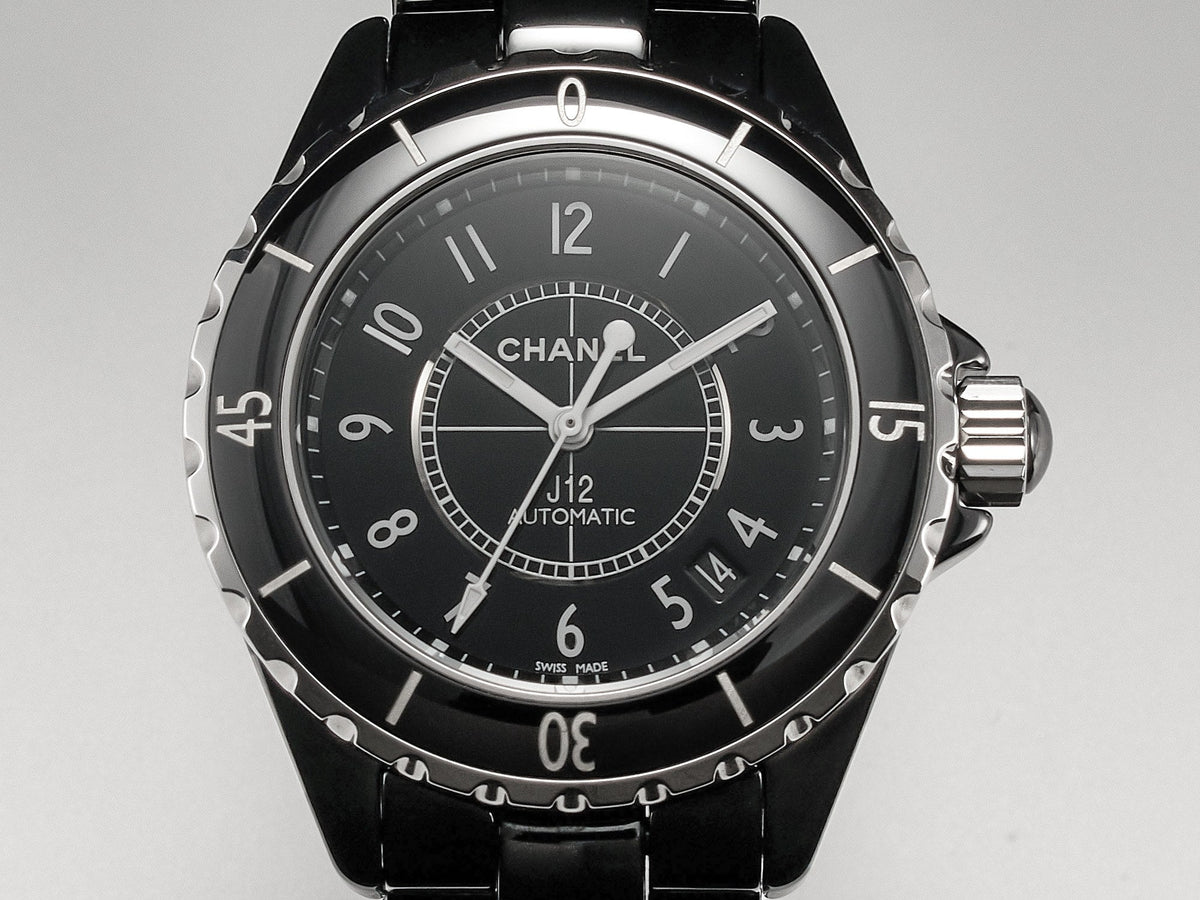 CHANEL J12 Date Automatic Black Ceramic White Numerals Black Dial White Steel Hands