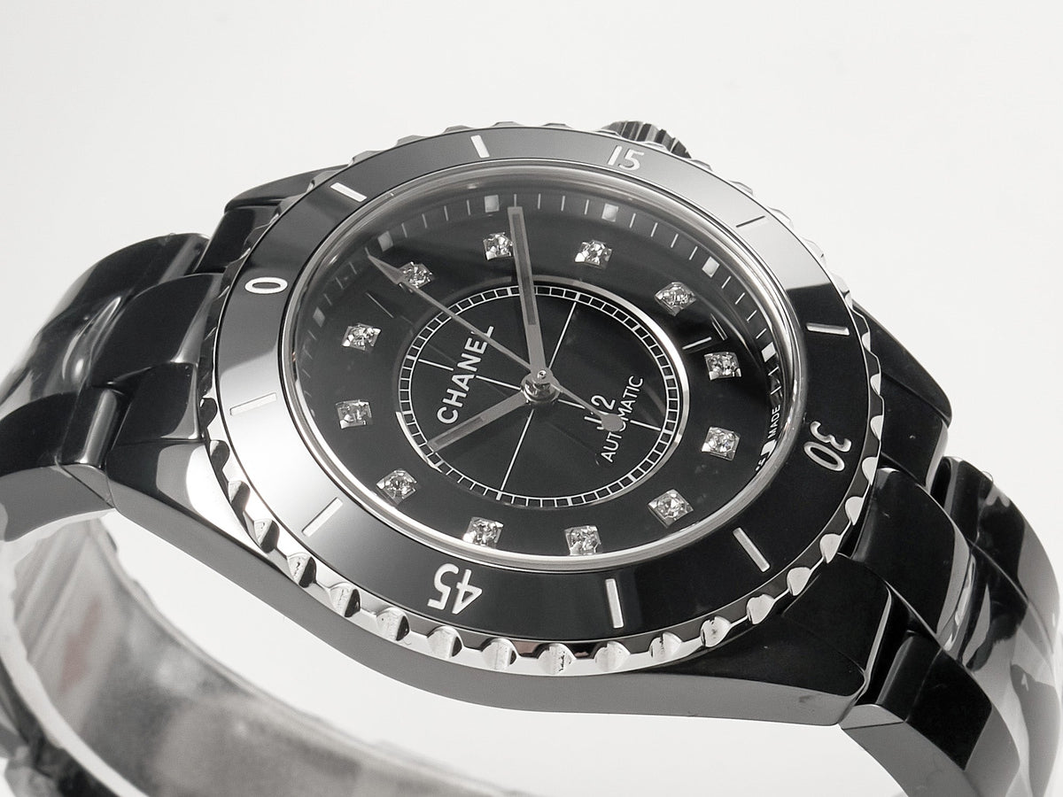 CHANEL J12 Date Automatic Black Ceramic Diamond Numerals Black Dial Black Steel Hands