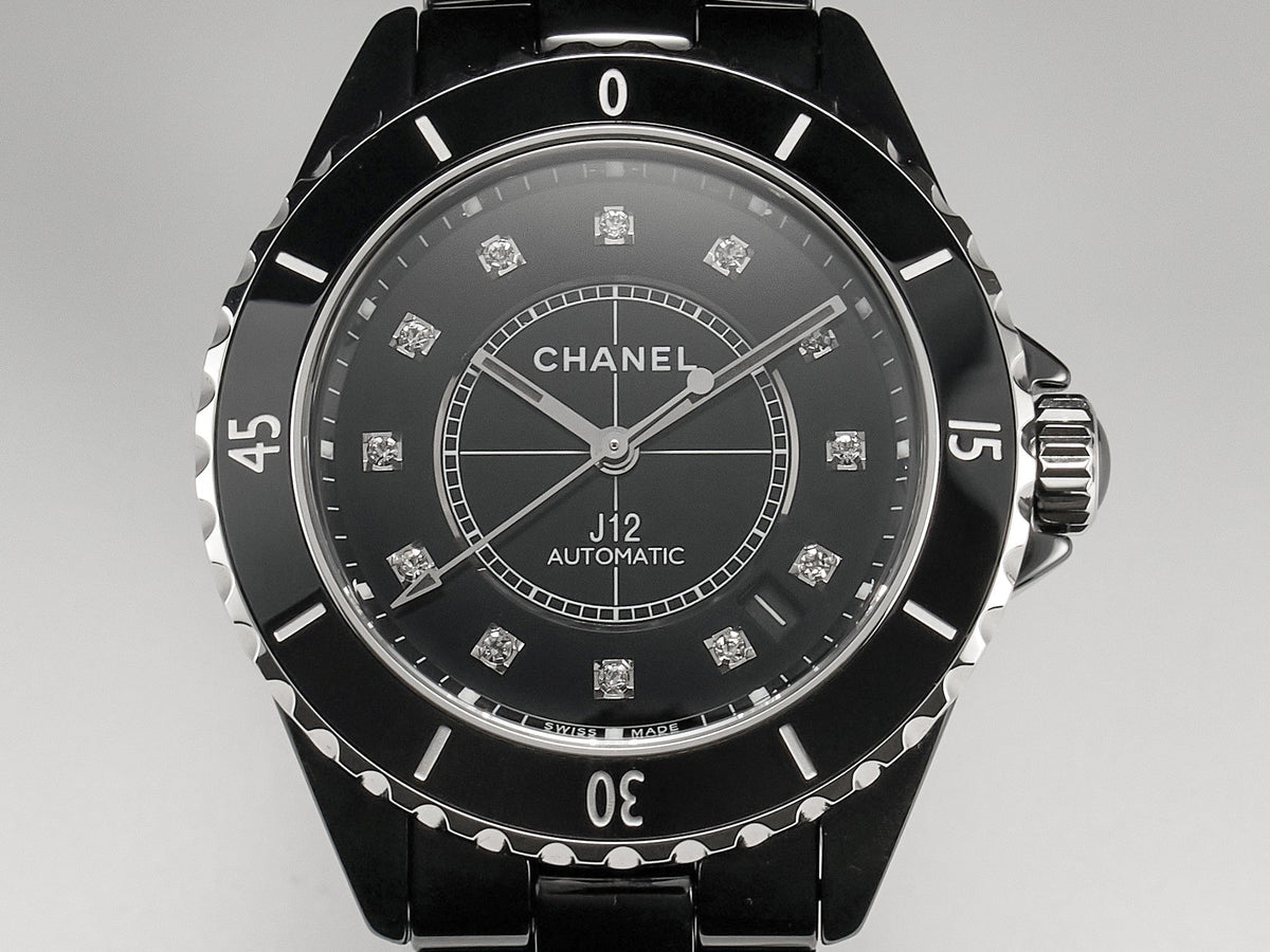 CHANEL J12 Date Automatic Black Ceramic Diamond Numerals Black Dial Black Steel Hands
