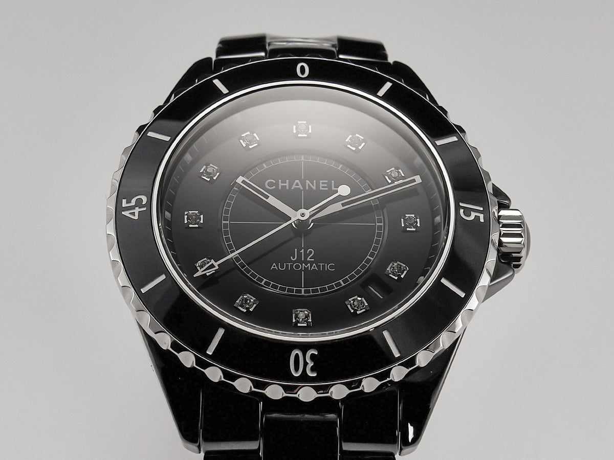 CHANEL J12 Date Automatic Black Ceramic Diamond Numerals Black Dial Black Steel Hands