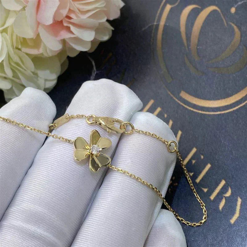 VCA FRIVOLE GOLD FLOWER PINK MALACHITE BRACELET