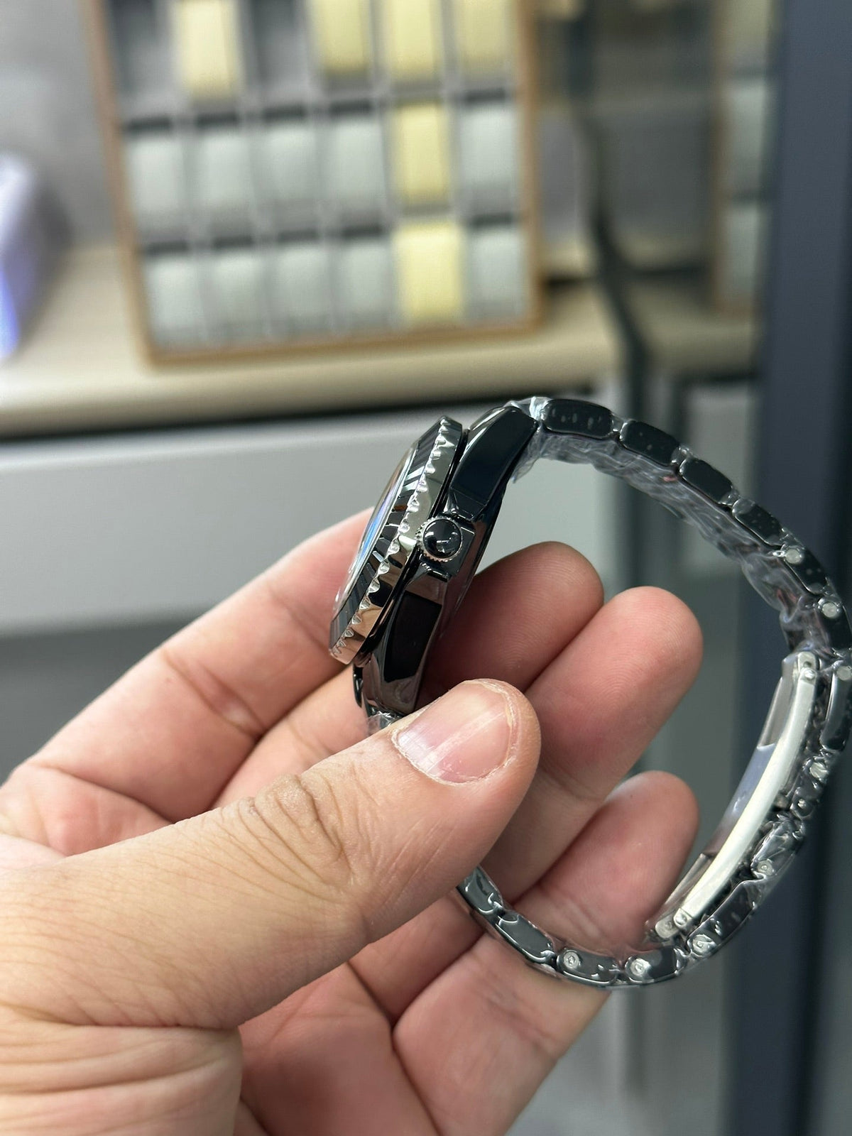 CHANEL J12 33MM DIAMOND BEZEN BLACK CERAMIC STEEL